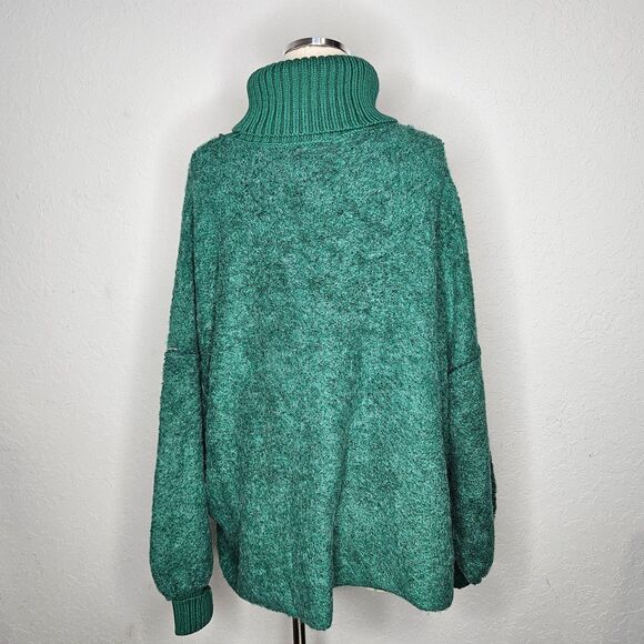 Free People Green Oversized Turtleneck Sweater Cozy Slouchy Chunky Knit NWOT Sm - Picture 5 of 8
